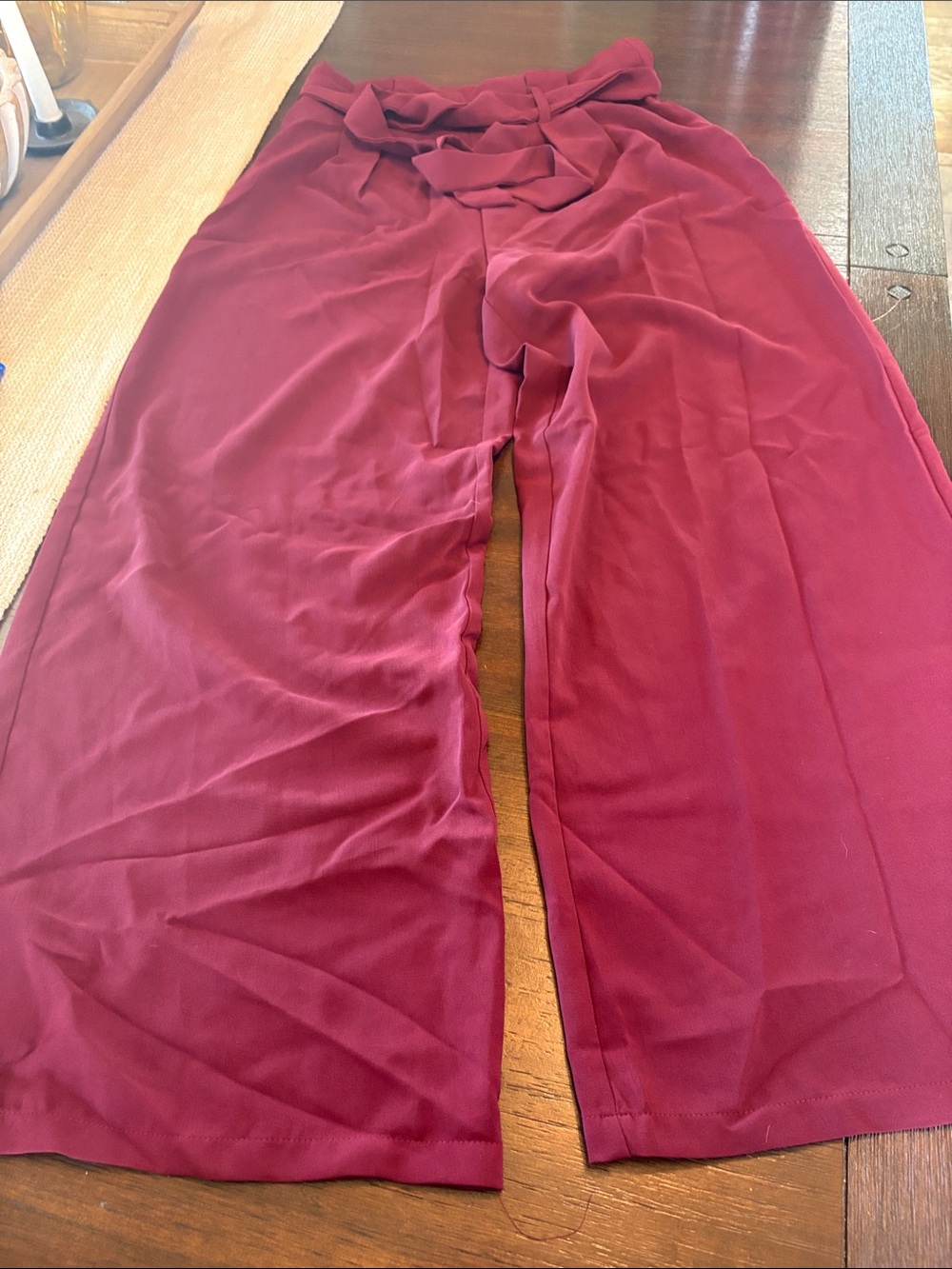 SHEIN Burgundy Wide Leg Pants with Bow Waist